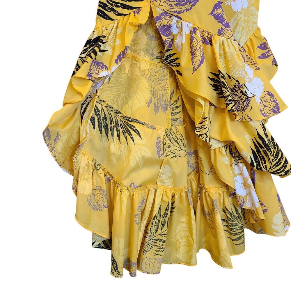 NOS CC Fashions Hawaiian Muumuu Dress Maxi Yellow Floral Ruffles USA Vintage 12 - Picture 3 of 9